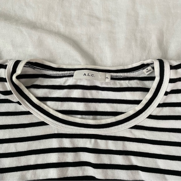 A.L.C. Sz XL Carrie Black White Stripes Flared Sleeve Top - Picture 5 of 9